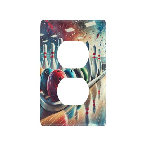 Bowling Colorful Balls Light Switch Cover Decorative Receptacle Outlet Wall Plate Guard Plastic Outlet Covers for Home Decor Room Office Bathroom (Duplex Outlets Cover)