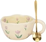 Mug de café mignon en céramique tasse à thé,Kawaii tasse à café,Mug de fabrication artisanale,Mogette rose créative avec cuillère,Tugs esthétiques pour le lait Cappuccino Cocoa,250ml Cadeau pour tasses à la crème et au bleu pour les femmes