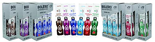 Bolero Low Calorie Hydration Water Enhancer -Sweetened with Stevia-Variety Pack-6 Flavors- Berryblend, Coconut, Exotic, Raspberry, Strawberry, Watermelon