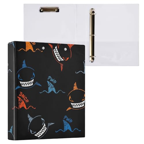FFYHO Shark Repeat Pattern Waterproof 1.5 Inch Round 3-Ring Binder with Metal Clip & D-Ring Design - Elegant Office, School, Home Organizer for Papers, Recipes, Receipts Set 2 -  M-WJJ-g414704299p998c1062s2415