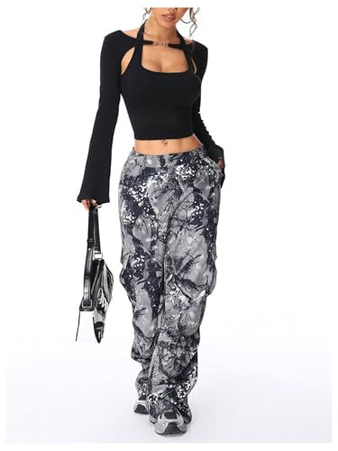 SOLY HUX Women's Long Sleeve Shirts Y2k Crop Tops Halter Neck Fitted T-Shirt Going Out Tees4