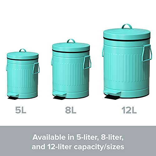 Retro Trash Can With Lid - 5L/1.3 Gal Step Trash Can W/ Soft Closing Lid - Round Garbage Can W/ Handles - Touchless Trash Can W/ Removable Garbage Guard Bucket - Outdoor Garbage Can - Large Trash Can, Teal #TOP7
