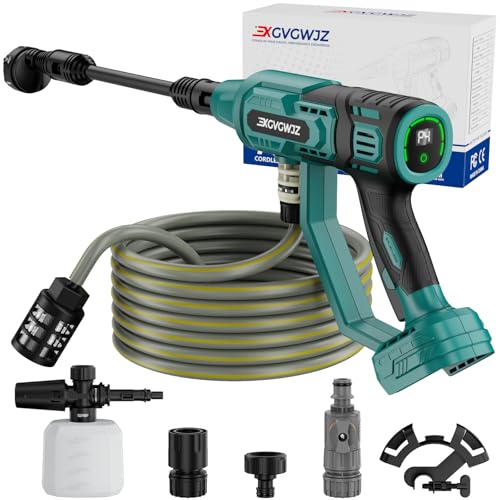 Cordless Portable Washer Compatible with 18V Battery 700 PSI Portable Handheld Cleaning Tool with Brushless Motor 6-in-1 Nozzle 4 Level Adjustable for Car Floor Fence Wall (Tool only)