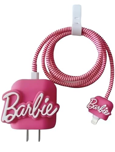 Image of skysia Charger Protector and Cable Protector for iPhone (18W-20W) - 3D Cute Pattern, Data Line Wire Saver, Full Protection Cover 4 in 1 - Multicolored (One Piece) (Barbie Baby Pink)