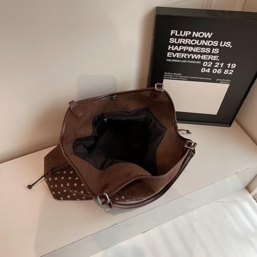 Bolso tote marrón para mujer con cordón y asa superior miniatura 6