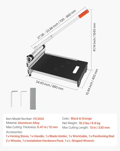 Image of VEVOR 13 inch Vinyl Floor Cutter, 12mm Thick Laminate Flooring Cutter with 15 /30 /45 Adjustable Angle Settings, Flexible Wheels, Telescoping Handle, Certain Engineered Wood, LVT, VCT, SPC, LVP, WPC