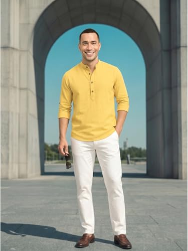 Image of DEELMO Combo of Men's Cotton Blend Solid Regular Fit Full Sleeve Short Kurta | Men's Trendy Short Kurta Pack of 2