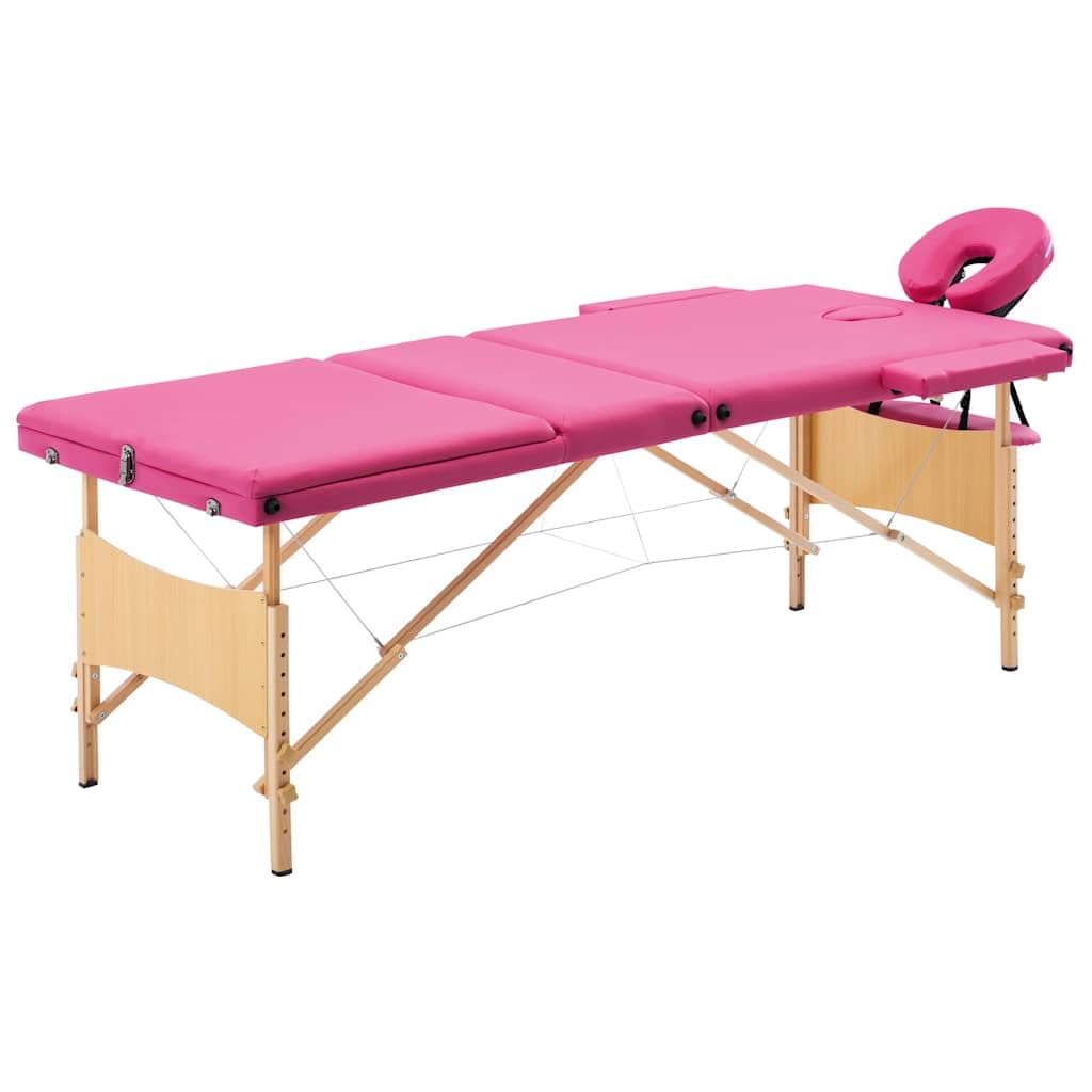 Lettino pieghevole per massaggi a 3 zone, struttura in legno, rosa