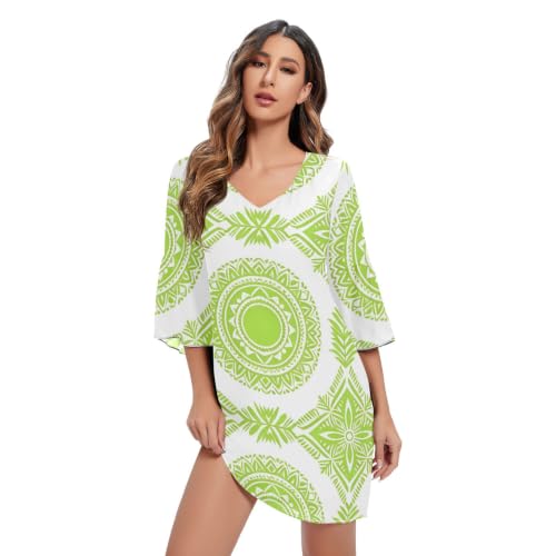 Robe trapèze en mousseline verte col V fluide qui sublime la silhouette