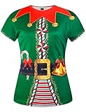 CLOFANWIN Womens Elf Costume Shirts Plus Size Christmas Outfit T-Shirt, Green, 3X-Large