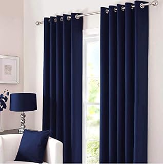 Kinfolk Textile Blackout Thermal Eyelet Ring Top Insulated Pair of Curtains Including 2 Tiebacks (Navy Blue, 46" x 54")