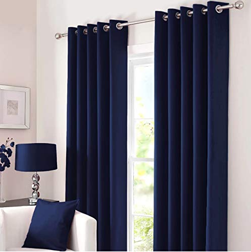 Image of Blackout Thermal Eyelet Ring Top Insulated Pair of Curtains Including 2 Tiebacks (Navy Blue, 66 inch x 54 inch)