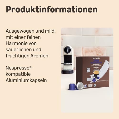 by Amazon Lungo Kunststoff-Kaffeekapseln, kompatibel mit Nespresso, mittlere Röstung, 100 Stück (2 Packungen à 50 Stück) – Rainforest Alliance-zertifiziert