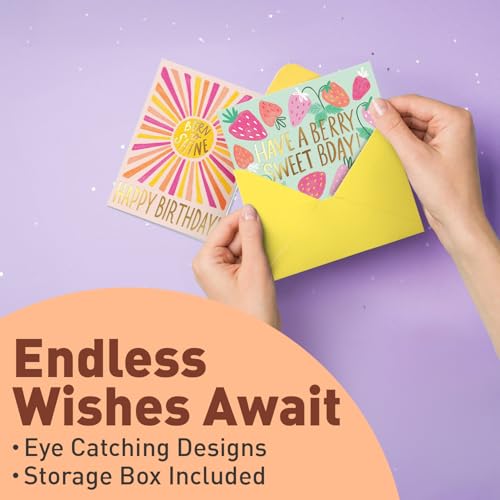 Image of Sweetzer & Orange Happy Birthday Cards with Envelopes & Assortment Box. Variety Set of 24 Assorted Birthday Cards with Envelopes, Perfect Bulk Pack for Celebrations, Special Occasions, Friends-4x5.5 inch