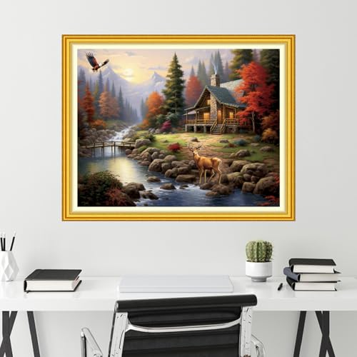 Image of Funchey Stamped Cross Stitch Kits, DIY Cross Stitch Pattern for Adults Beginners Needlepoint Kits Embroidery Kit Arts and Crafts 11CT-Country Villa 16x20 inch