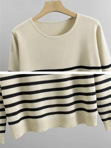 Pantalones de pierna ancha y jersey de manga larga en conjunto de punto a rayas mujer 4