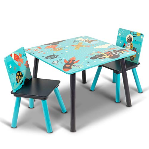 Home Canvas Little Explorer Kids Wooden Table and Chair Set for Toddlers, Play Room Furniture for Kids, Blue
