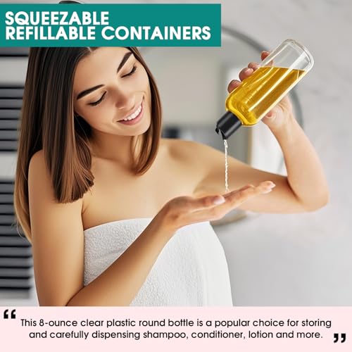 Image of 8 oz Clear Plastic Refillable Travel Shampoo and Conditioner Bottles with Black Disc Top Caps 3 Packs Empty Squeeze Bottles Cosmetic Containers for Lotions, Body Soap Cream