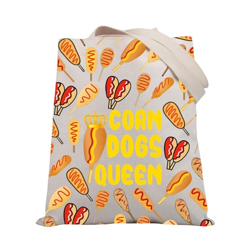 PLITI Corn Dogs Tote Bag Corn Dogs Lover Gift Corn Dogs Queen Handbag Carnival Food Gift Hot Dog Themed Shoulder Bag (corn dogs queen TGU)
