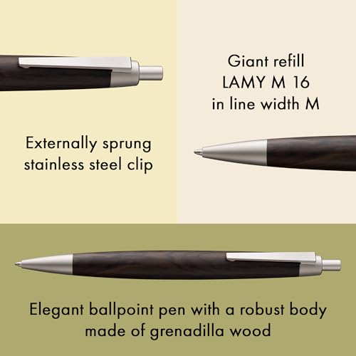 Lamy 2000 blackwood - elegant ballpoint pen with grenadilla wood casing and palladium finish - perfectly balanced - incl. giant refill M 16 in line width M in black by Lamy - Image 2