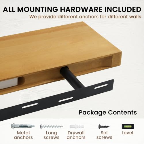 Image of Solid Wood Floating Shelves for Wall 48 inch,Natural Wooden Shelf Set of 1 | Rustic Wood Wall Floating Shelf with Invisible Brackets,Floating Wooden Shelves for Living Room,Bathroom,Bedroom,Kitchen