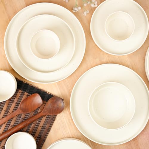 Image of MARKET 99 Heavy-Duty Matte Minto Cream Sparkle Melamine Dinner Set 20 Pcs | Full & Side Plates, Soup & Serving Bowls | Break-Resistant, Lightweight Dinnerware for Kitchen, Dining & Home