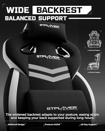 Image of GTPLAYER Gaming Chair, Computer Chair with Footrest and Lumbar Support for Adults, 360-Swivel Big & Tall Reclining Seat for Office or Gaming (Black&White)