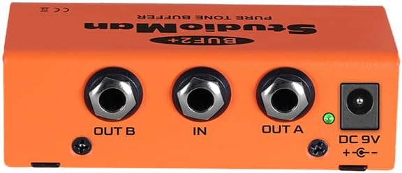 StudioMan BUF2+ Pure Tone Buffered Splitter - 1/4" Mono Input, 2x 6.3mm Outputs, Hi-Z to Lo-Z Conversion, Status LED, Metal Housing for Guitar Pedalboards, Dual-Amp Setups, Tuners