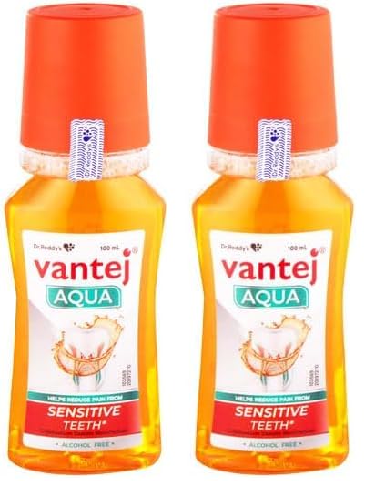 Dr. Reddy's Vantej Aqua Advanced Protection Mouthwash | Perfect for Sensitive Teeth | Fast Acting Pain Relief in Just 3 Days | Fresh Minty Breath | 100 ml. (Pack of 2)