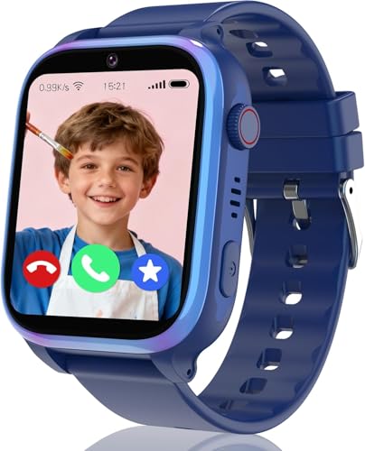 ELEJAFE 4G Kids Smart Watch Boys Girls,Smart Watch for Kids GPS Tracker with Video Call, Phone Call, Voice Chat, SOS Game IP68 Waterproof School Mode Smartwatch Birthday Gifts (Blue-GPS-4G)