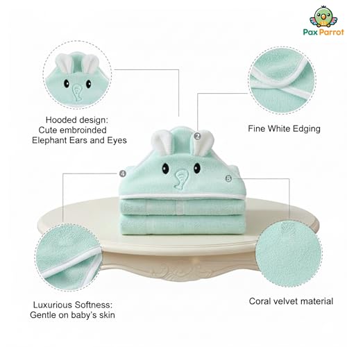 Image of Ultra-Soft Baby Hooded Towel - Coral Velvet Wrap Your Little One in Softness and Joy, Hypoallergenic & Super Absorbent Bath Wrap for Newborns & Toddlers | Cute Animal Design (0-5 Years) (turquoise)