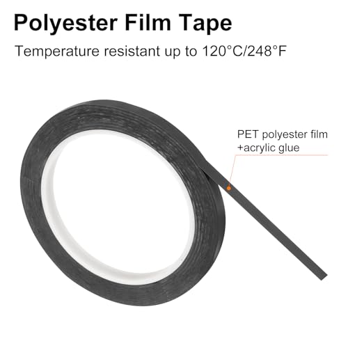 Image of uxcell 2 Rolls Black 0.31 Inch x 72 Yards Polyester Film Electrical Tape PET Tape High Temperature Heat Resistant Tape for Transformer Motor Wire 5S Positioning Logo,8mm x 66m