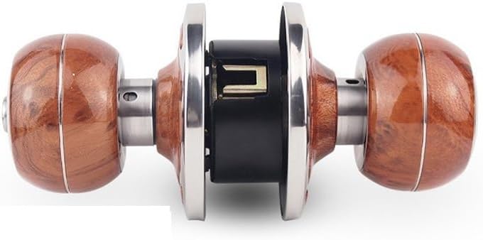 Door Knob Entry Door Knob with Lock Secure Handle Exterior, Front Entrance and Bedroom Bathroom Wood Grain Sphere Doors Levers(Short Latch)