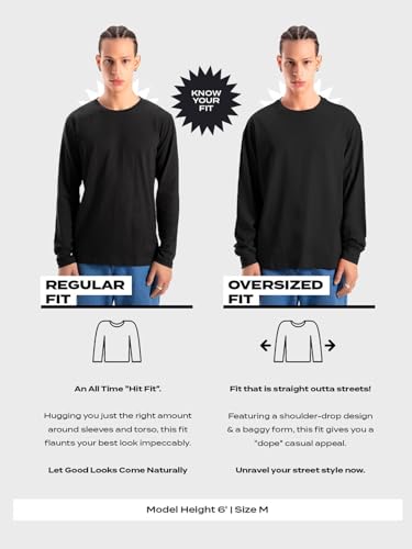 Image of Bewakoof X DC Batman Men's Cotton Printed Oversized Fit Full Sleeve Round Neck T-Shirt | Casual Wear | Street Wear | Oversized t Shirt for Men Cotton | Baggy