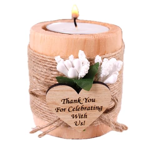 HTF Pack of 10 Wedding Gifts Wood Tealight Candle Holder Decorations, Bridesmaid Favors, Bridal Shower Gifts, Engagement, Wedding Favors for Guests (Weddin, Light Brown)