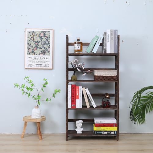 Proman Products - Hickory Bookshelf, Folding Bookshelf, Wooden Storage Shelves (4 Tiers, Rustic Brown) by Proman Products - Image 6