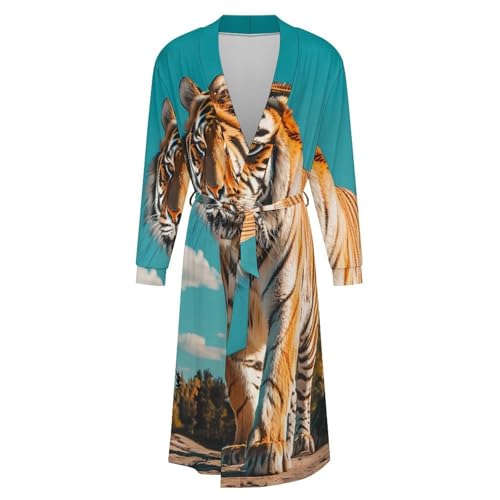 Walking Tiger Soft Robe Long Sleeve Bathrobes V Neck Sleepwear Spa Robes with Belt Men Woman4