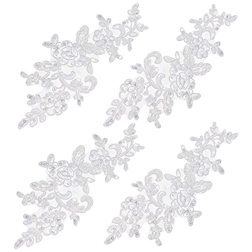 Gorgecraft 4Pcs Sequin Embroidered Lace Patches Leaf Flowers Lace Applique Sewing Floral Fabric Craft Decoration Patches For Diy Clothes Dress Pants Sewing Wedding (White) #TOP18