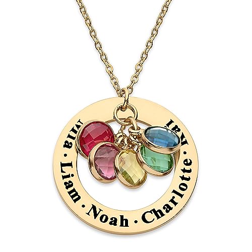 Personalized Name Necklace with 1-6 Birthstones for Mom, Grandma, Women, Custom Engraved Family Jewelry, 18k Gold Plated, Multiple Birthstones & Kids Names, Mother's Day, Christmas, Jewelry Gift