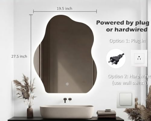 Image of ALFA Design Irregular LED Bathroom Mirror with Lights, Cloud Smart Mirror, Dimmable Lighted Bathroom Mirror Asymmetrical Vanity Mirror Irregular Frontlite 28 x 20 inch