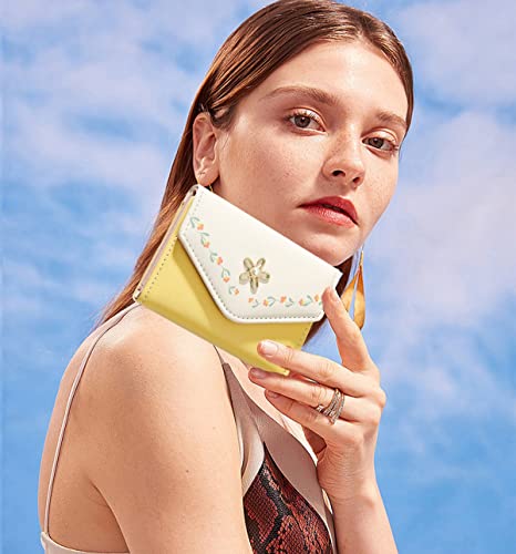 Women Ladies Wallet Cute Flower Tri-Fold Wallet PU Leather Purse Slim Short Wallet Small Trifold Cash Credit Card Holder Bag