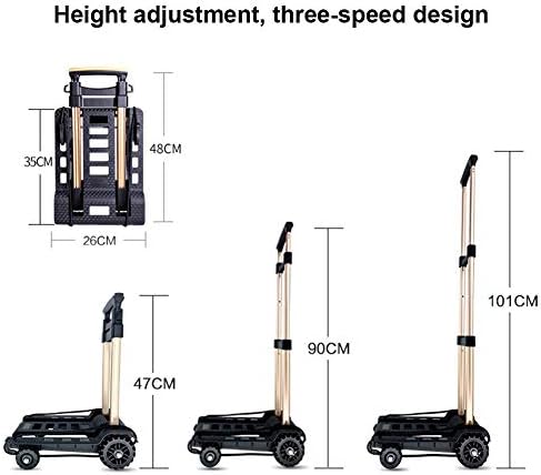libelyef Folding Hand Truck, Portable Trolley Compact Utility Luggage Cart Heavy Duty 4 Wheels Solid Construction Adjustable Handle For Luggage/Personal/Travel/Auto/Moving And Office