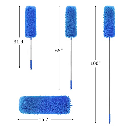 Image of Barebeauty Microfiber Duster with Extension Pole, 100 inch Long Handle, Bendable Head, Duster for Cleaning Ceiling Fan, High Ceiling (Blue)