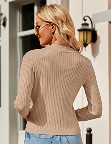 Image of Shermia Womens Cropped Cardigan Knit Shrugs for Dresses Tops V Neck Button Down Cardigans Sweaters Khaki