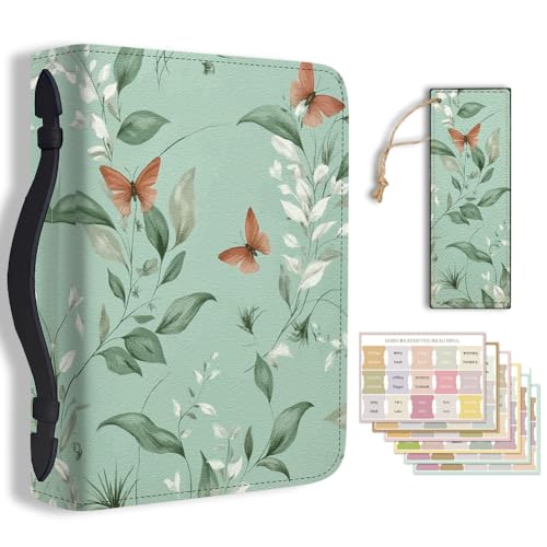 Hobbspring (ホブスプリング) 大型 聖書カバー 20.3x28.5x5.9cm PUレザーブックプロテクターケース しおり付き 緑の葉プリント 聖書キャリーケース 女性用 男性用 キリスト教のノートブック キャリーアクセサリー