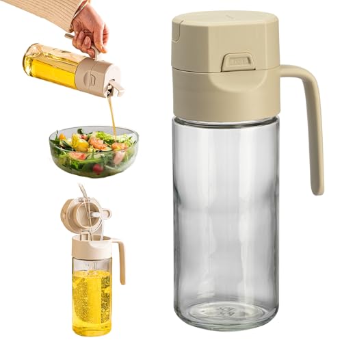 MDZF SWEET HOME 20.5oz Glass Olive Oil Bottle Dispenser - 580ml Green Oil and Vinegar Cruet - Olive Oil Carafe Decanter for Kitchen with Automatic Open-Close Lid