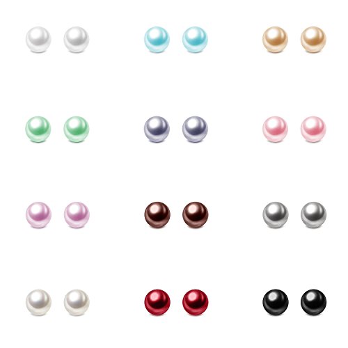 Charisma 12 paires boucles perles 4mm femme couleurs variées hypoallergéniques