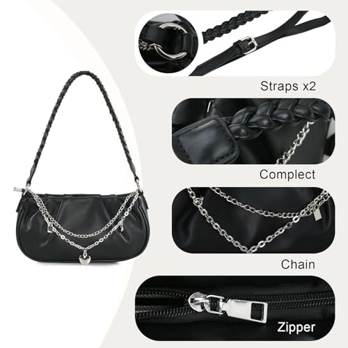 Image of Shoulder Bag for Women Y2K Trendy Ruched Underarm Bag Mini Hobo,the Arm Purses Clutch Purse with Zipper Closure