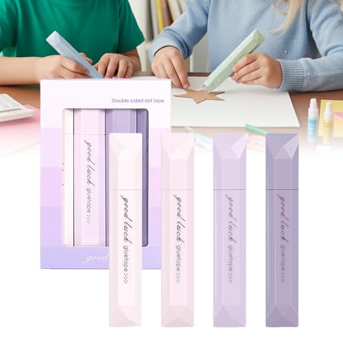 4-Pack Strong Double Sided Tape Roller, 0.23in x 16.4ft Adhesive Tape Glue for Gift Wrapping, Junk Journals, Paper Crafts, Essential Scrapbooking Supplies, Photo Mounting, School Office (Purple)