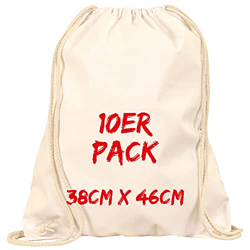 TEXXILLA Turnbeutel - 10er Pack | Natur | mit robusten Zugbändern | 38x46cm | Jutebeutel | Einkaufstasche | unbedruckt Cover